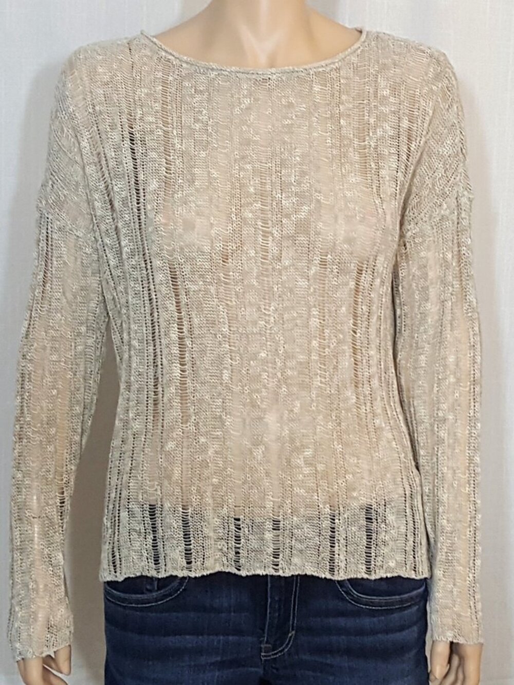 Eileen Fisher Open Knit Sweater Pebble Bateau Neck PL NWT